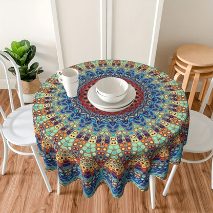 Mandala Round Table Cover 60 Inch - Colorful Boho Tablecloth for Patio, Backyard BBQ, Picnic & Kitchen Decor