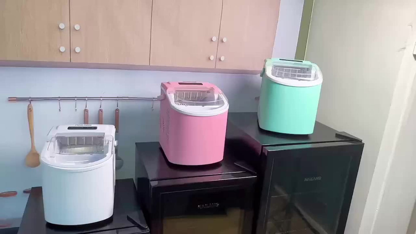 Ice Maker with Basket & Scoop – 26 Lbs/Day Countertop Bullet Ice Machine, 9 Cubes in 6 Mins, Self-Cleaning, 5 Colors Pink White Green Silver Black, for Home, Kitchen, Office, Bar, RV & Camping
