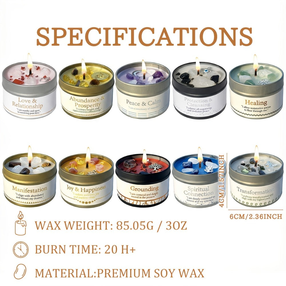 Manifestation Candles Scented Soy Wax with Golden Crystal – Law of Attraction Abundance Candle for Meditation, Yoga & Focus | Spiritual Gift for Women with Guidance Card | Christmas, Birthday, New Year