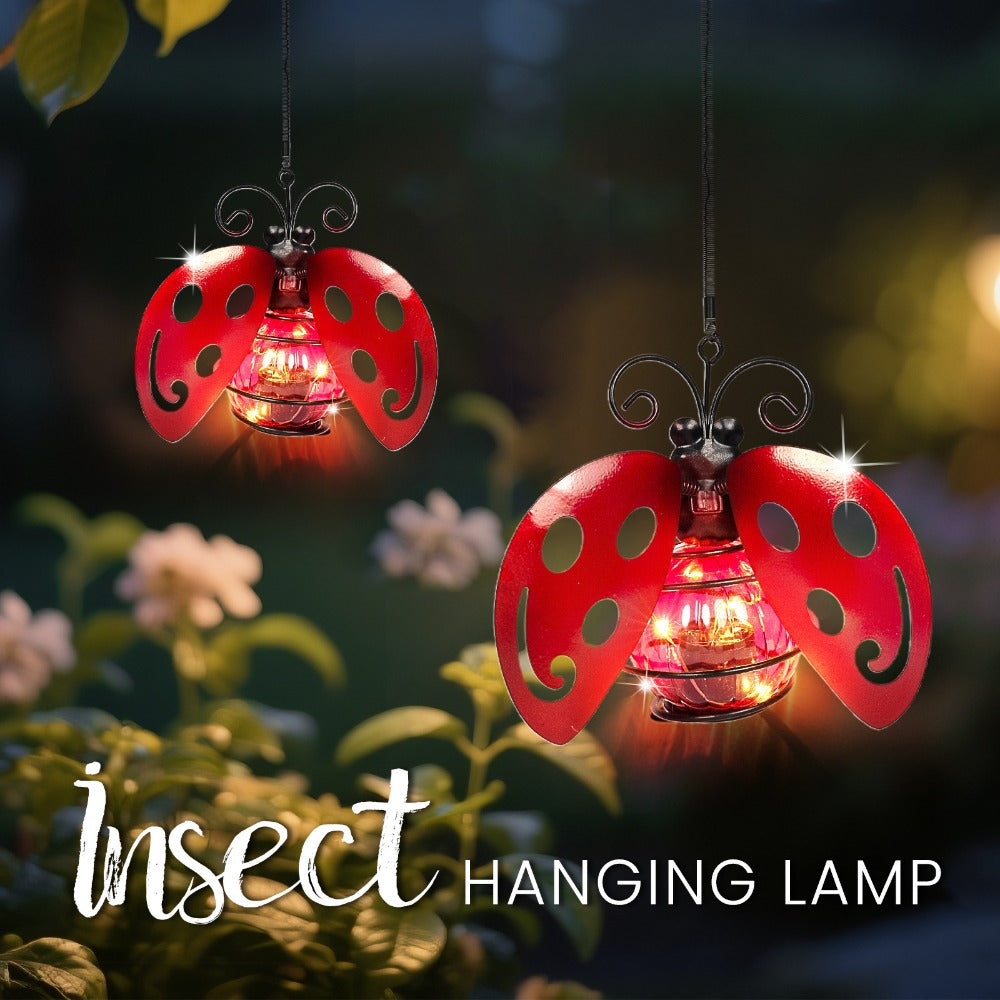 Solar Hanging Ornament Lights Ladybug & Butterfly – Waterproof Indoor Outdoor Decorative Garden Light with Spring Clips for Patio, Balcony, Porch & Trail, 5.5x2.5in