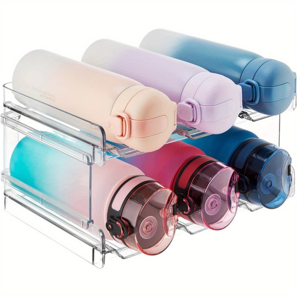 Stackable Water Bottle Organizer for Cabinet & Kitchen Pantry – Tumbler Travel Mug Cup Holder, Plastic Fridge Wine Rack, Holds 5/6/8/9/11/12 Bottles