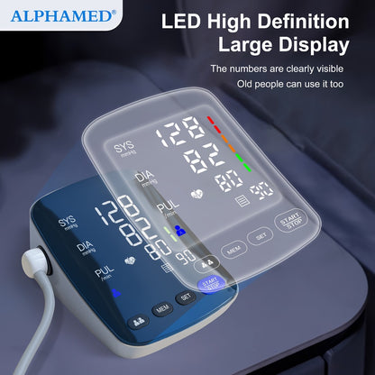 Upper Arm Blood Pressure Monitor - ALPHAMED U82RH Automatic BP Monitor, USB Powered, 8.7-17" Cuff, 2×199 Memory, LED HD Curved Screen, Intelligent Design for Elderly & Family Home Use