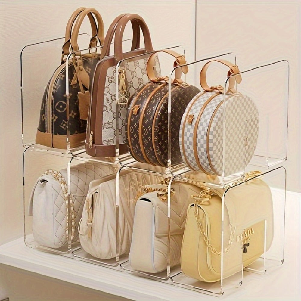 Purse Organizer for Closet 4-Pack – Clear Plastic Bag Storage Divider Shelf, Handbag Holder for Wardrobe, Bedroom, Dormitory, Holds 8–16 Bags