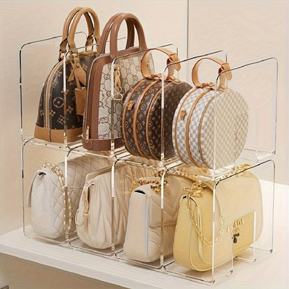 Purse Organizer for Closet 4-Pack – Clear Plastic Bag Storage Divider Shelf, Handbag Holder for Wardrobe, Bedroom, Dormitory, Holds 8–16 Bags