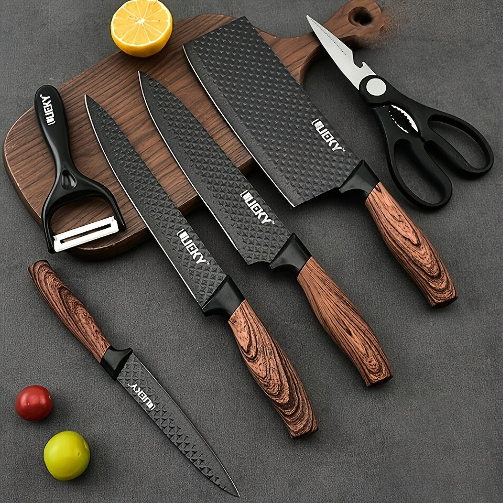Kitchen Knife Set 6 & 7-Piece High-Carbon Stainless Steel with Ergonomic Wooden Handles – Ultra-Sharp Chef's Knife, Peeler & Scissors
