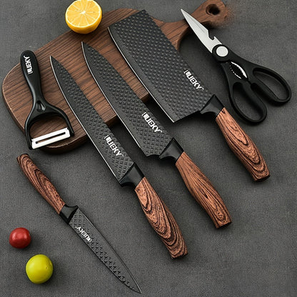 Kitchen Knife Set 6 & 7-Piece High-Carbon Stainless Steel with Ergonomic Wooden Handles – Ultra-Sharp Chef's Knife, Peeler & Scissors