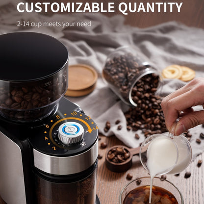 Electric Burr Coffee Grinder with 16 Precise Grind Settings, Adjustable Burr Mill for 2-14 Cups, Stainless Steel Coffee Bean Grinder for Espresso, Pour Over, French Press & Drip Coffee