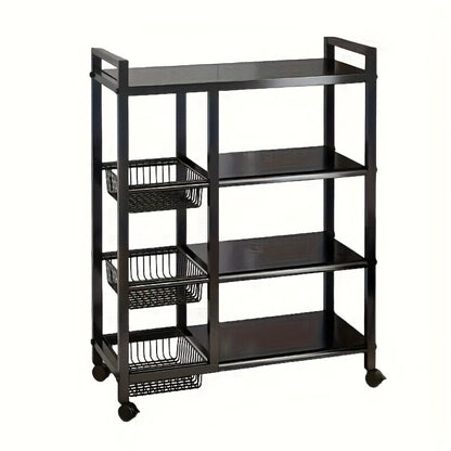 4 Tier Rolling Storage Rack with Wire Baskets Adjustable Metal Shelf on Wheels for Kitchen Pantry Bathroom Garage Closet Organizer