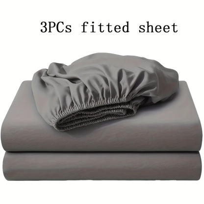 Fitted Sheet Set 3pcs with 2 Pillowcases | Soft Solid Color Bed Sheets Twin Full Queen King