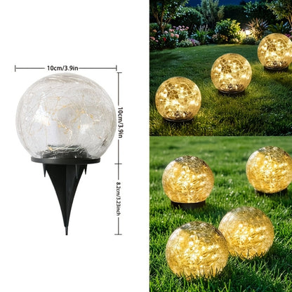 Solar Garden Lights Cracked Glass Ball – LED Outdoor Decorative Solar Lawn Lights IP44 Waterproof with Ground Stake for Garden, Yard, Pathway & Lawn – Set of 2 or 4