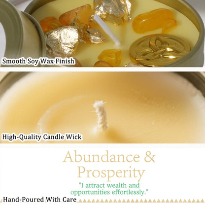 Manifestation Candles Scented Soy Wax with Golden Crystal – Law of Attraction Abundance Candle for Meditation, Yoga & Focus | Spiritual Gift for Women with Guidance Card | Christmas, Birthday, New Year