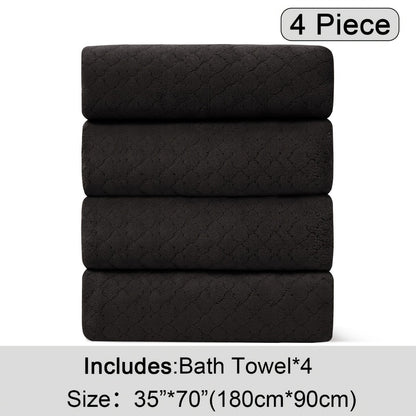 Oversized Bath Towel Set 4 Piece Diamond Pattern Microfiber - Ultra Soft Highly Absorbent Quick Dry | 10 Colors | Blue Green Black Gray Navy Orchid Brown Purple White Turquoise | Bathroom Hotel Gym Gift