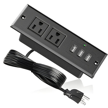 Recessed Power Strip Flush Mount Desk Outlet - 2 AC Outlets & 3 USB-A Ports, Desktop Charging Station with LED Indicator Light & 4.92FT Cord for Side Table, Sofa Table, Nightstand & Home Office