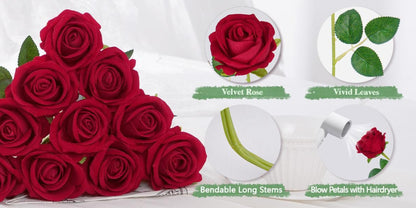 Artificial Roses Bulk with Long Stems – Real Touch Velvet Fake Flowers for Wedding Bouquet, Bridal Centerpiece, Valentine's Day, Mother's Day, Home Decor (50/100pcs, Multi Colors)