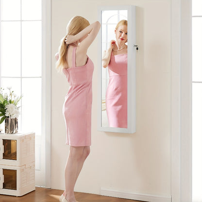 Jewelry Armoire Floor Standing 47.2" Full-Length Mirror Cabinet with 6 LED Lights Dual Lock, Jewelry Organizer for Necklaces Earrings Rings Bracelets, Bedroom Closet Storage 4 Colors