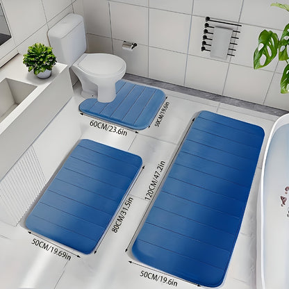 Memory Foam Bath Mat Set 3-Pack Non-Slip Soft Plush Absorbent Bathroom Rug for Shower Kitchen Bedroom Indoor Use