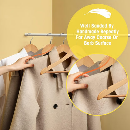 Solid Wood Clothes Hangers Heavy Duty – 10/20/30 Pack Champagne Sturdy Wooden Coat Hangers for Jackets, Dresses & Heavy Coats | Space-Saving Wardrobe Hangers for Home, Office & Hotel Closet Organization