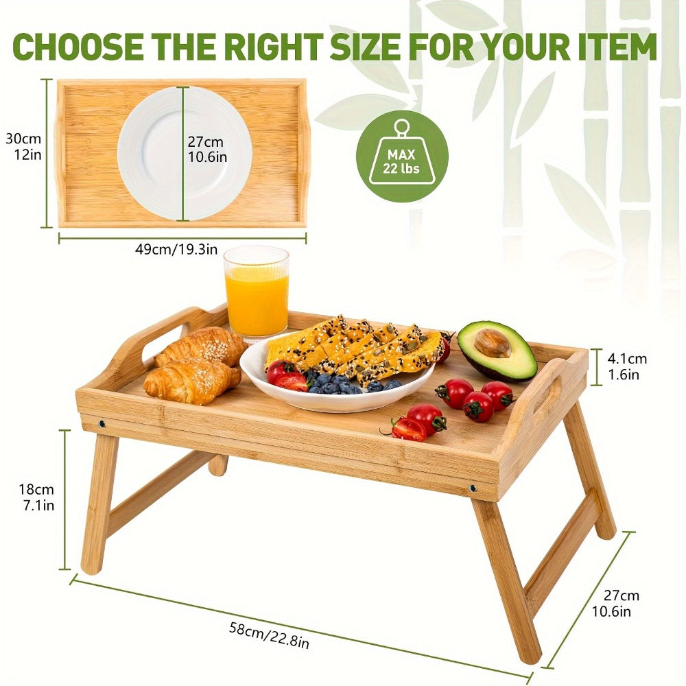 Bamboo Bed Tray Table with Foldable Legs & Handles, Breakfast Tray for Eating, Working & Snacking in Bed — Food-Safe, Durable Lap Desk | White, Black, Natural Bamboo | 1 or 2 Pack