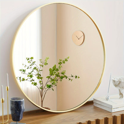 Round Wall Mirror Aluminum Alloy Frame – Modern Circle Mirror for Bedroom, Bathroom & Living Room, Tempered Glass, Black & Gold, 20in 28in 30in 36in