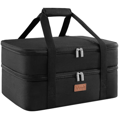 Insulated Casserole Carrier for Hot or Cold Food - Casserole Dish Carrying Case with Leak Proof Aluminum Foil Lining Fits 9x13 Baking Dish, Portable Food Warmer Bag for Potluck Picnic Cookout and Party, Single or Double Decker in 5 Colors