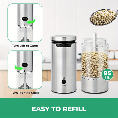 Electric Pepper Grinder Set USB-C Rechargeable with LED Light Ceramic Core Adjustable Coarseness One-Hand Automatic Salt Pepper Mill Kitchen Gift for Home Cooking Camping BBQ