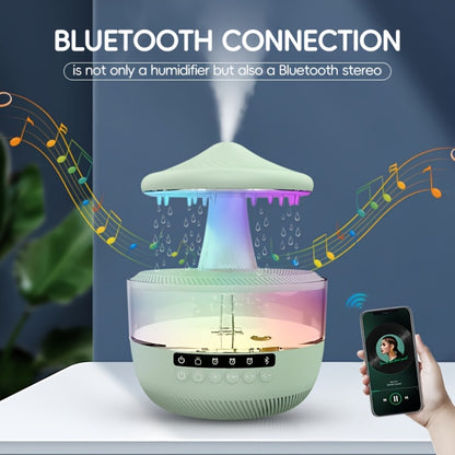 Raindrop Humidifier with LED Color-Changing Light & Wireless Music | 11.83oz Large Tank, Dual Control, Essential Oil Compatible, Cool Mist for Bedroom, Valentine's & Garden Decor | White