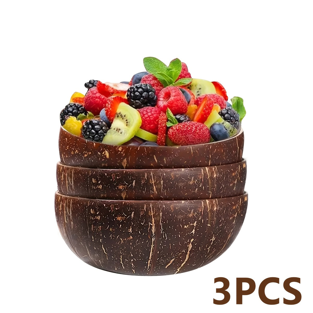 Coconut Shell Bowls Polished Handmade Natural Wooden Bowls for Smoothie, Acai, Fruit, Salad & Yogurt — Rustic Decorative Serving Bowls, Eco-Friendly Vegan Kitchen Gift | 3 or 12 Pack