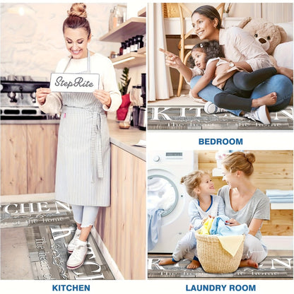 Kitchen Rug Non-Slip Washable Wood Grain Farmhouse Floor Mat Durable Polyester Anti-Fatigue Kitchen Mat for Kitchen Hallway Bathroom Laundry Room Home Decor Multiple Sizes Black White