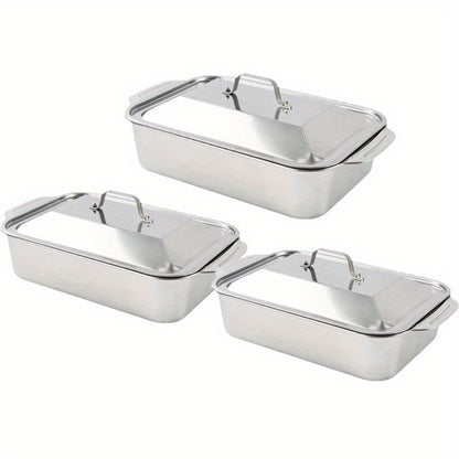 Stainless Steel Baking Trays with Lids – Large Capacity Sheet Pan Set for BBQ, Bread, Desserts, Seafood & Buffets | Family Gatherings, Outdoor Camping, Portable Food Trays