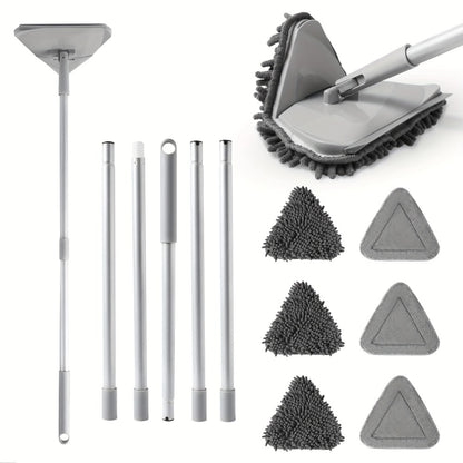 Long Handle Wall Mop 82 Inch Ceiling Floor Baseboard Cleaner Tool with Squeegee & 6 Replacement Microfiber Pads for Walls Windows