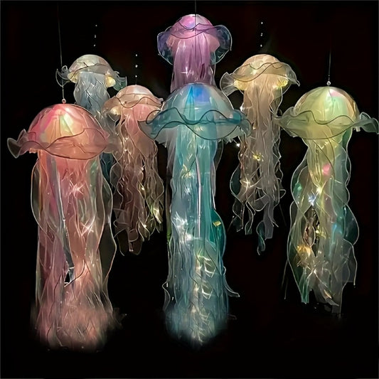 Jellyfish Lantern Party Decorations 5 Pack – Colorful Translucent Ribbon Hanging Lights for Halloween Christmas Wedding Birthday, Indoor Outdoor Festive Event Decor (Crystal Ribbon / Set)
