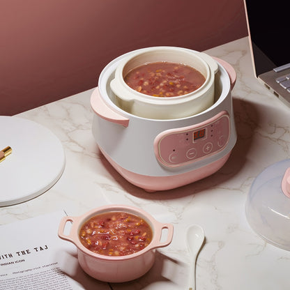 Electric Ceramic Stew Pot 1L 200W Anti Dry Burn 24H Intelligent Reservation Slow Cooker for Porridge Rice Soup Congee Small Family Individual Use