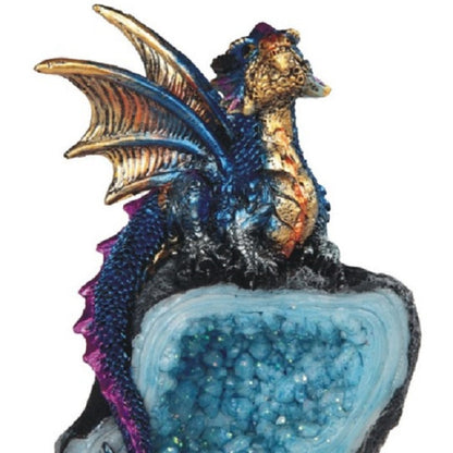 Dragon Figurine Statue Guarding Crystal Cave Polyresin Collectible Home Decor Sculpture Fantasy Dragon Gift for Birthday Housewarming Holiday Room Office Shelf Decor