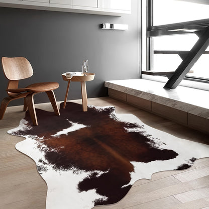 Cowhide Area Rug Faux Animal Print Rug Western Style Non-Slip Floor Mat for Living Room Bedroom Dining Room Office Boho Home Decor Cow Print Carpet