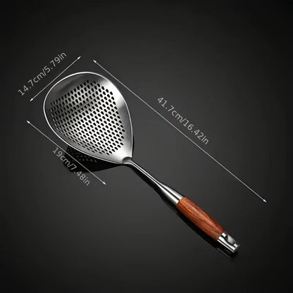 Stainless Steel Slotted Spoon Large Cooking Spoon for Frying Hot Pot Draining Serving - Durable Kitchen Utensil for Deep Frying Soups Stews Straining with Long Handle