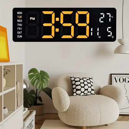 Large Digital Wall Clock 16 Inch LED Color Display, Smart Auto-Dimming 10-Level Brightness, Time Temperature Humidity Monitor, Dual Alarm with Snooze, USB Powered with Remote Control for Living Room Office Bedroom