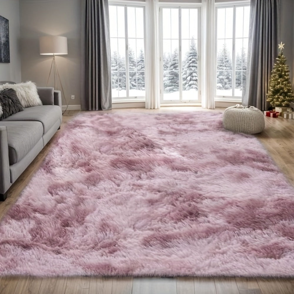 Fluffy Rug Plush Soft Indoor Carpet Non-Slip for Living Room Bedroom Hallway Runner Nursery Kids Play Area — Tie Dye & Solid Colors Multiple Sizes