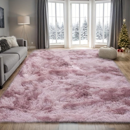 Fluffy Rug Plush Soft Indoor Carpet Non-Slip for Living Room Bedroom Hallway Runner Nursery Kids Play Area — Tie Dye & Solid Colors Multiple Sizes
