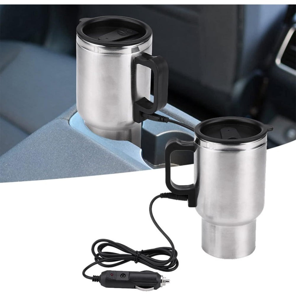 12V Car Electric Kettle 450ml Stainless Steel Travel Heating Cup Auto Shut-Off Portable Car Water Heater for Hot Water Tea Coffee Road Trip Camping
