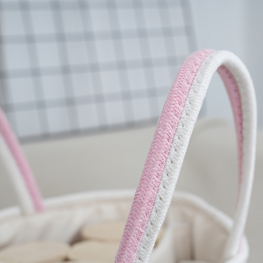 Boho Rope Storage Basket Woven Foldable Organizer 14" Large Capacity - Removable Lining Striped Shelf Basket with Handle for Home Bedroom Living Room Laundry Decor