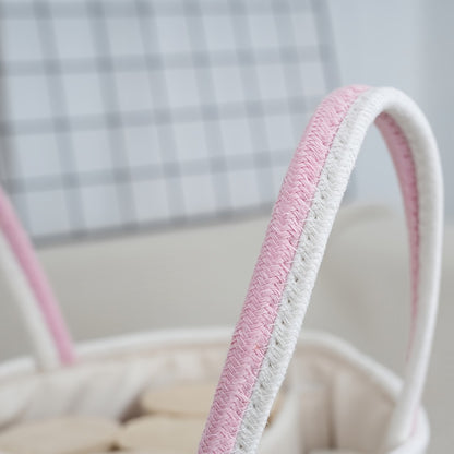 Boho Rope Storage Basket Woven Foldable Organizer 14" Large Capacity - Removable Lining Striped Shelf Basket with Handle for Home Bedroom Living Room Laundry Decor
