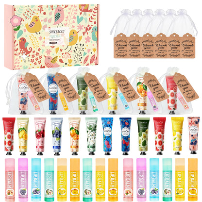 24pcs Bulk Lip Balm & Hand Cream Gift Set – Party Favors, Wedding & Thank You Gifts for Guests