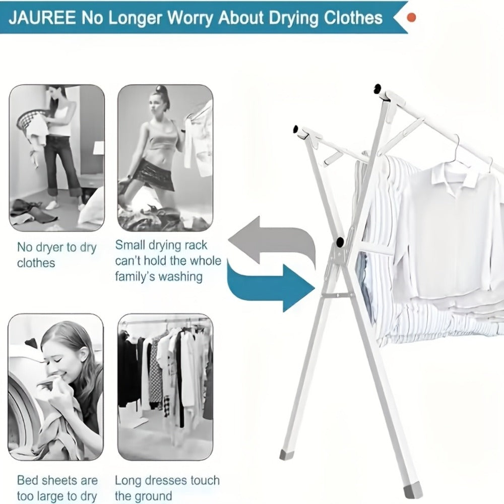 Foldable Clothes Drying Rack 3-Bar – Heavy Duty Stainless Steel Collapsible Laundry Rack, Retractable 63" or 79" for Indoor & Outdoor Use – Freestanding Portable Clothesline Drying Rack