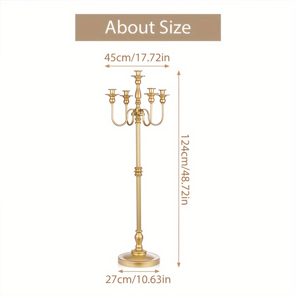 Floor Candle Holder 48.7-Inch Tall, Cone Candle & Floral Centerpiece Stand — Metal Bracket for Wedding, Party, Event, Living Room, Halloween & Christmas Decoration | Gold