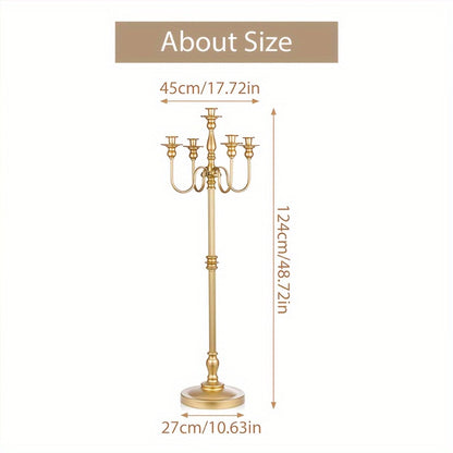 Floor Candle Holder 48.7-Inch Tall, Cone Candle & Floral Centerpiece Stand — Metal Bracket for Wedding, Party, Event, Living Room, Halloween & Christmas Decoration | Gold