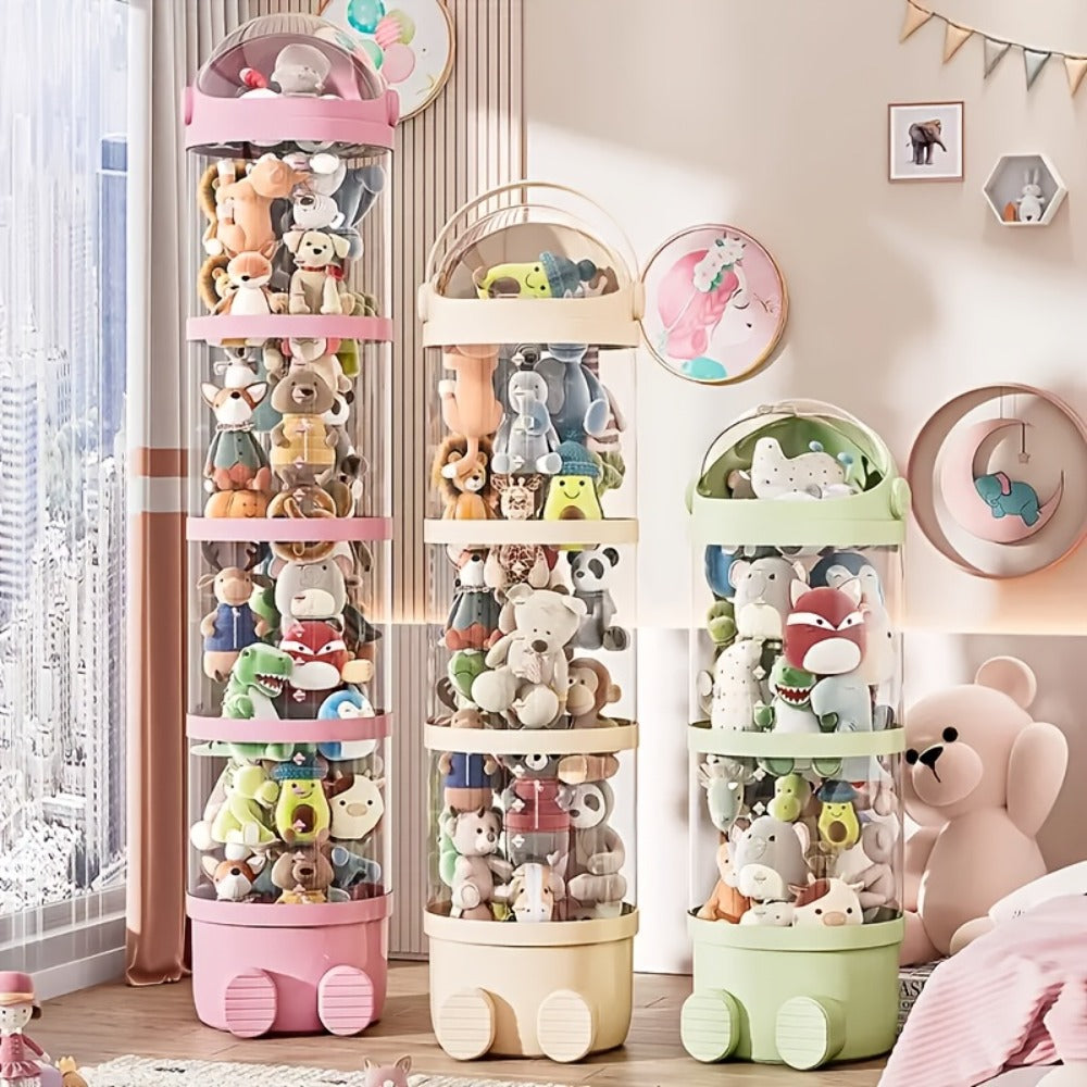 Stuffed Animal Storage Tower – Clear Plastic Toy Organizer with Layered Shelves, Visible Spacious Display Box for Kids Room, Living Room & Bedroom, Great Christmas Gift for Girls
