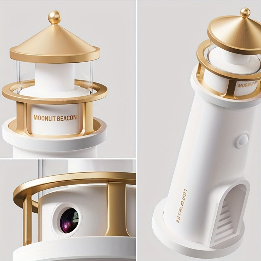 Moon Lighthouse Projector Night Light – Motion Sensor LED Lamp with USB Charging, Always-On Mode, Moonlight Ocean Projection, Decorative Ambient Light & Unique Gift for Home Bedroom Decor