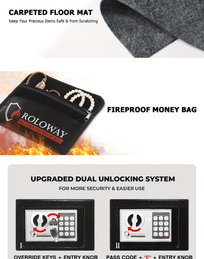 Fireproof Safe Box with Keyboard Lock – ROLOWAY Home & Office Security Safe with Fireproof Bag, Multiple Sizes, Black & Pink Options
