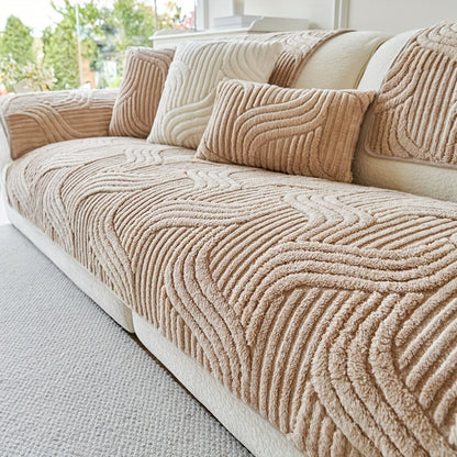 Stretch Velvet Sofa Cover Non-Slip | Plush Shu Velveteen Couch Slipcover, Modern Luxury Pet Friendly Machine Washable, 2 3 4 Seat, Armrest & Pillowcase, Living Room Bedroom Office