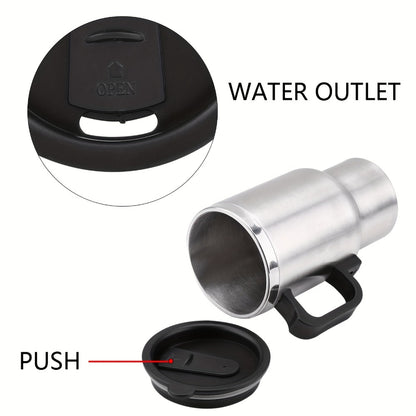 12V Car Electric Heating Travel Mug 450ml, Stainless Steel Car Electric Kettle with Cigarette Lighter Plug, 65°C Keep Warm Coffee Mug Heater for Road Trip Camping